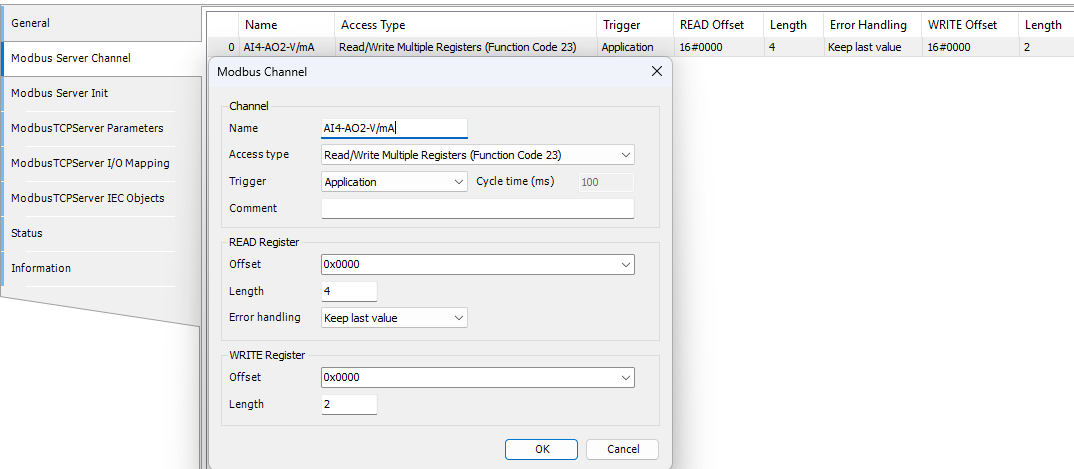 Codesys Modbus Server Channel