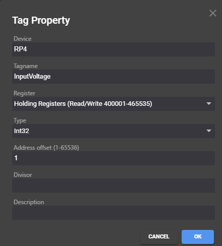 The tag property dialog