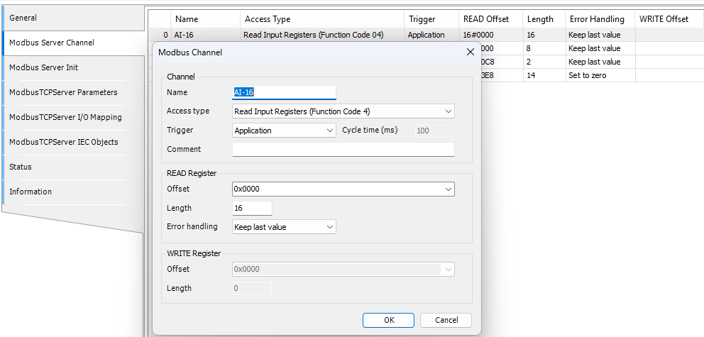 Codesys Modbus Server Channel
