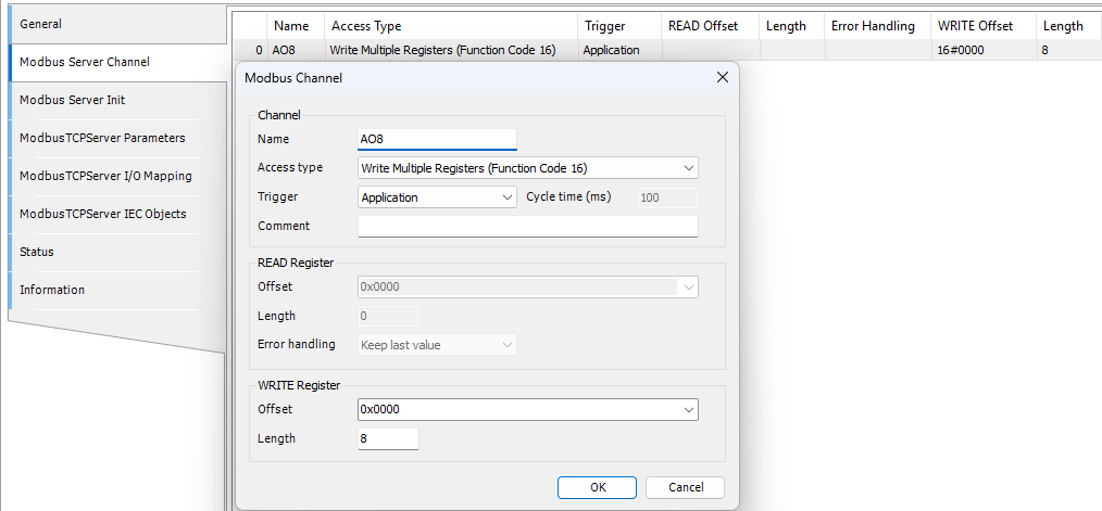 Codesys Modbus Server Channel