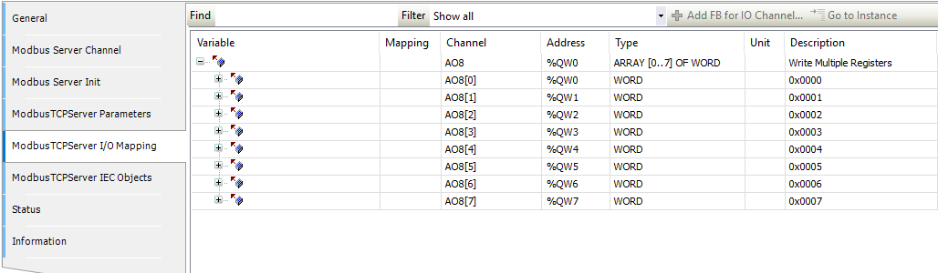 Codesys Modbus Server I/O Mapping