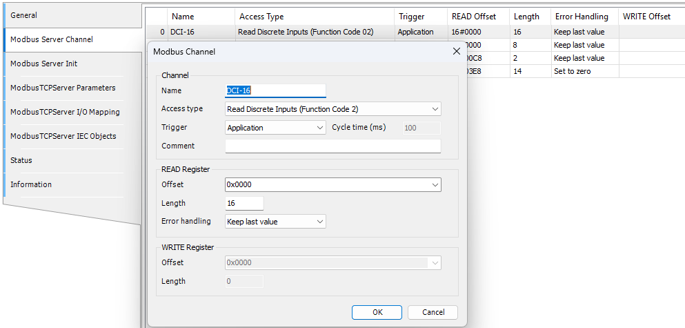 Codesys Modbus Server Channel