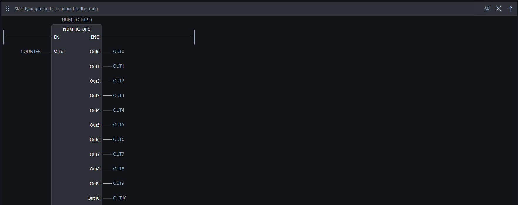 Ladder Code - num_to_bits Block